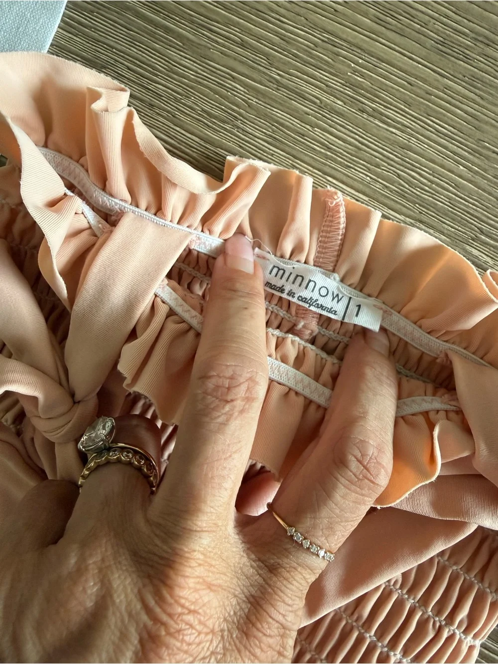 Minnow Smocked Tie-Shoulder One-Piece Swimsuit — Blush Pink